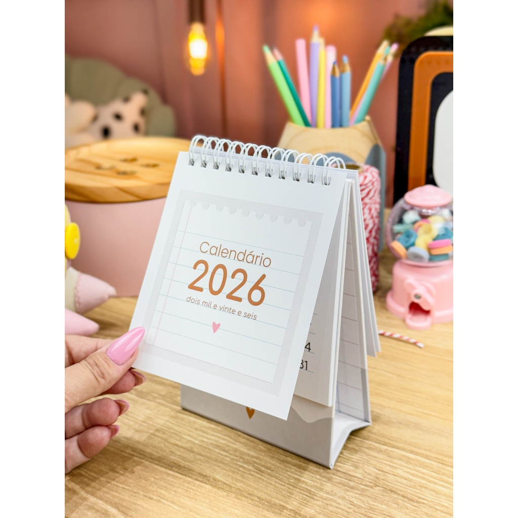 Calendário de Mesa Fofo 2026  A6 Capa Dura Calendário Vertical
