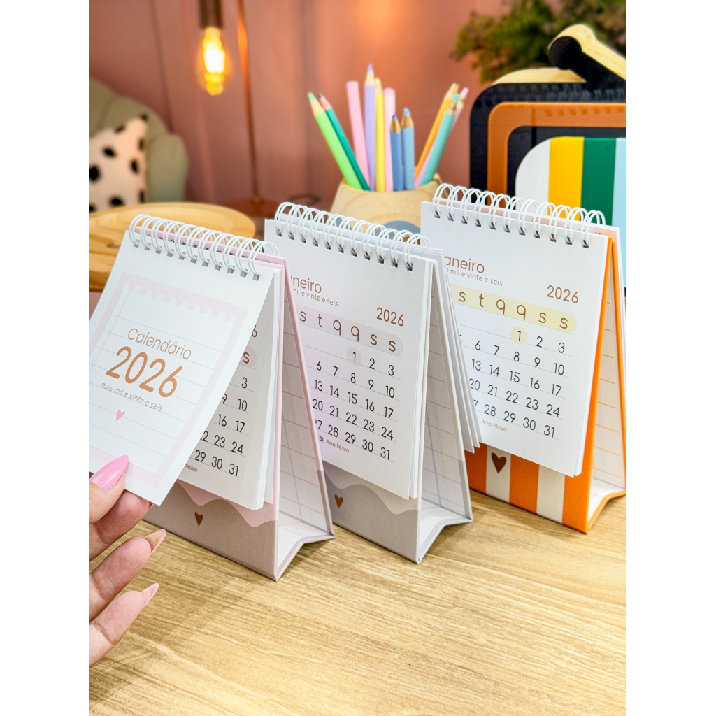 Calendário de Mesa 2026 Capa Dura Calendário Vertical