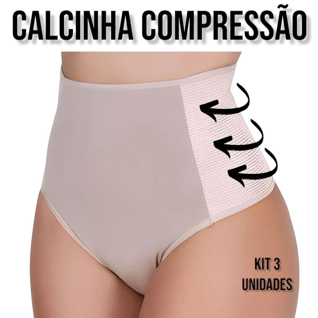 Kit 3 Calcinhas Cinta Modeladora Compressão Cos Alto Segura Barriga Pos Parto Redutora de Medidas em Oferta na Shopee