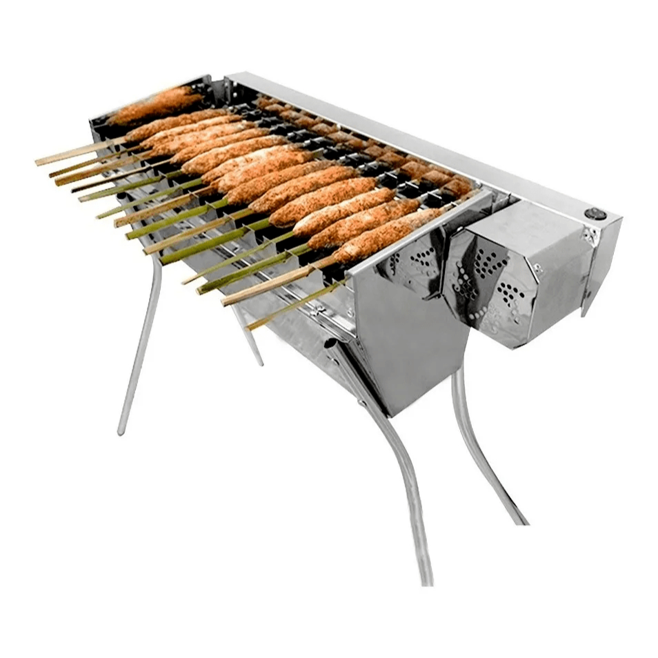 Churrasqueira Inox Grill Giratória Elétrica Para Espetos De Bambu Muido Kafta Pedaços A Carvão