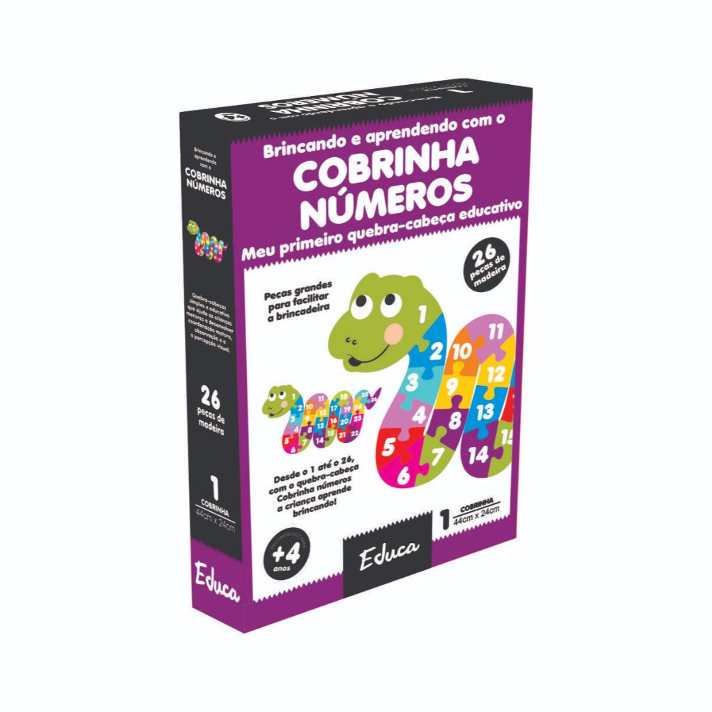 Quebra Cabeça Cobrinha Números em Madeira MDF Brinquedo Educativo Pedagógico Alfabetização