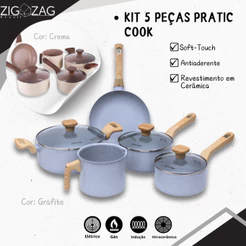 Kit 5 Panelas Pratic Cook em Cerâmica Antiaderente | Para fogões Vitrocerâmico, Indução, Gás e Elétrico