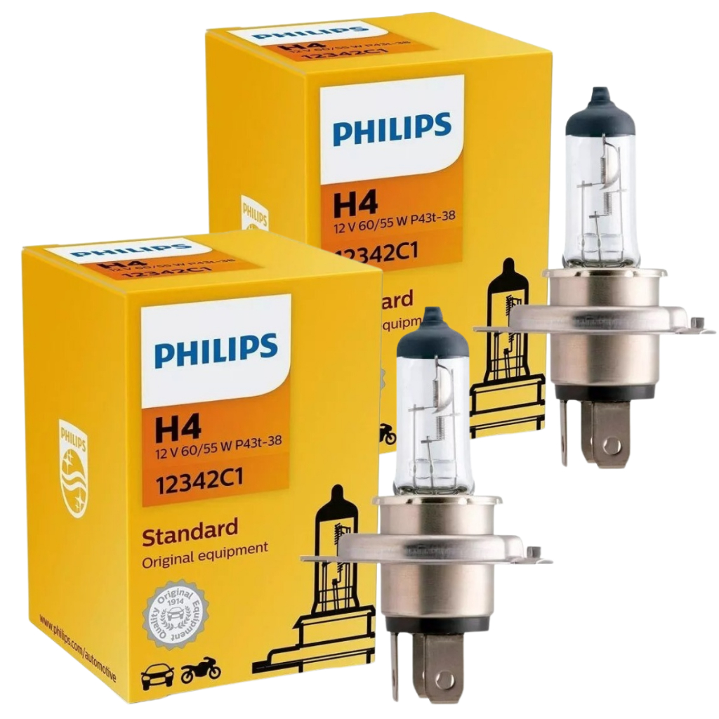 02 Lâmpadas Par Farol Baixo E Alto H4 Philips Halogena 12v 12342C1 Standard