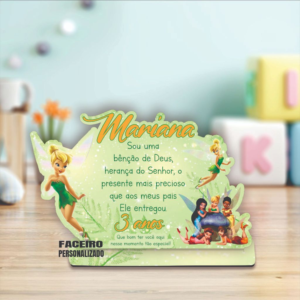 Tinker Bell em MDF - Centro de mesa Detetive Fadas em MDF - Lembrancinha Tinker Bell - cod01