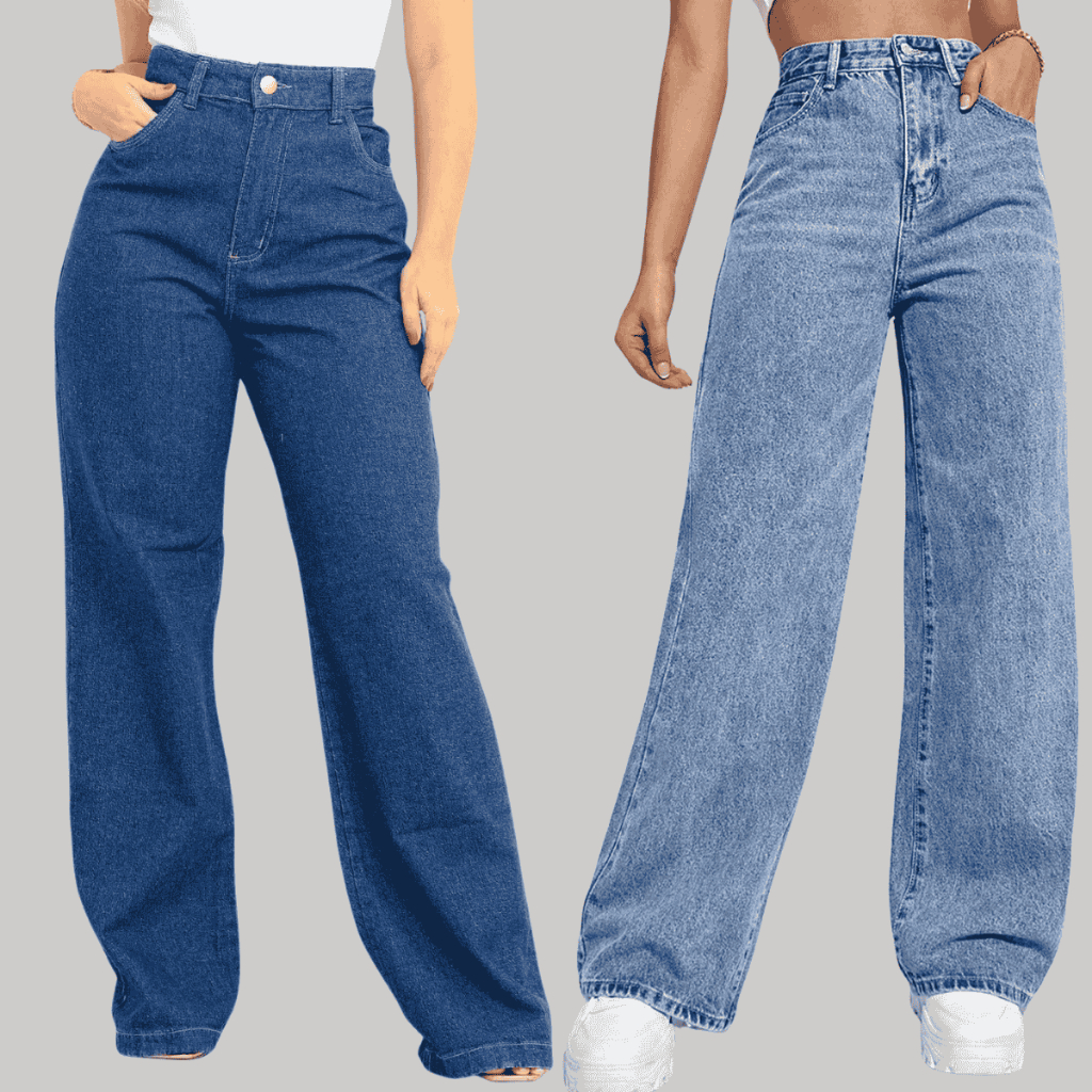Calça Jeans Feminina Wide Leg Pantalona Cintura Alta Marmorizada