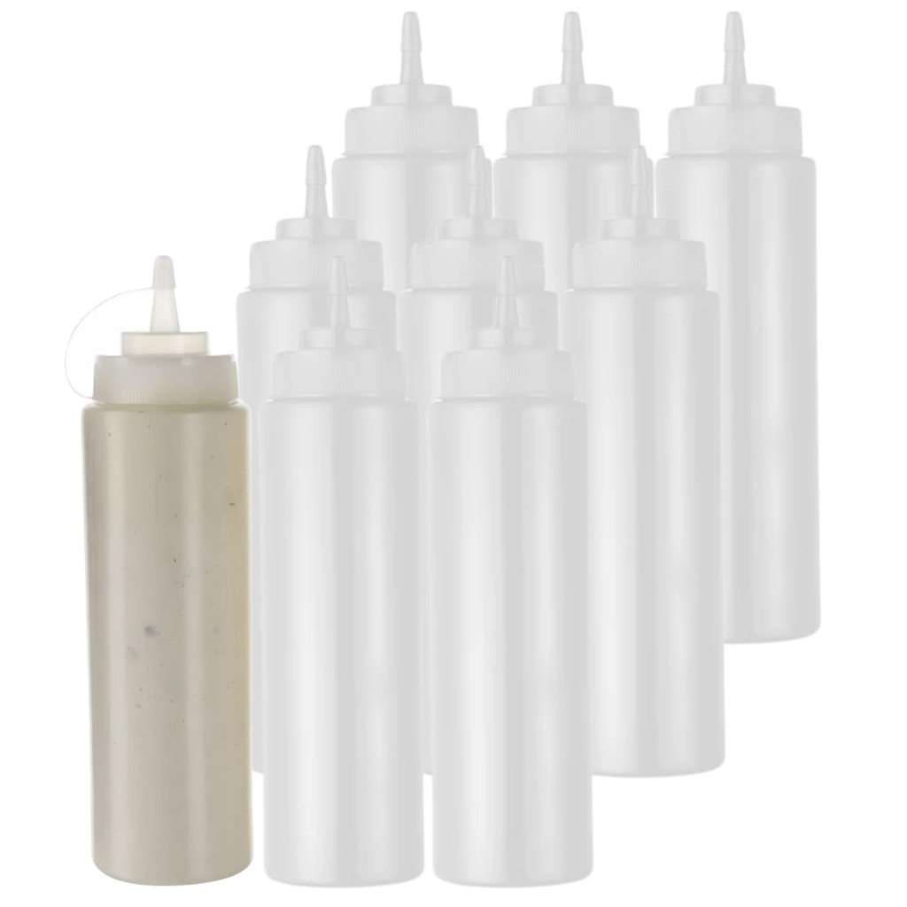 9 Bisnagas Plástica Molhos Saladas Graduada 1000ml - Kit 9 Bisnagas de Molho 1 Litro