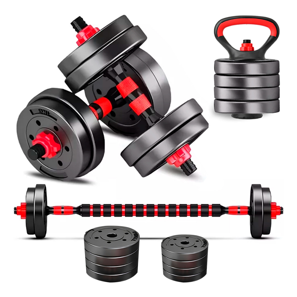 Kit Halteres Barra Kettlebell 6 em 1 Peso 15kg kit de alinhas halter ajustavel Musculação treino