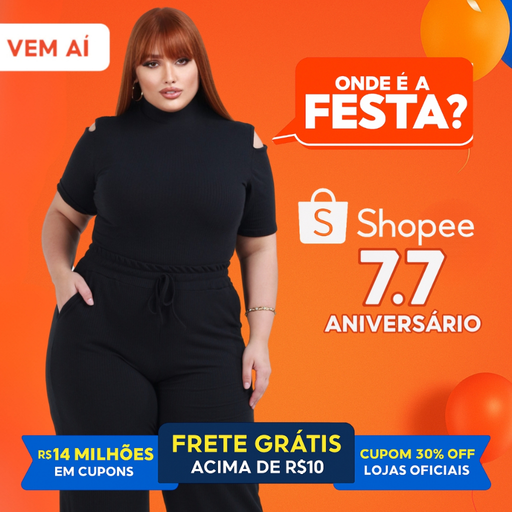 Conjunto Plus Size Calça Pantalona  Wide Leg e Blusa Casual