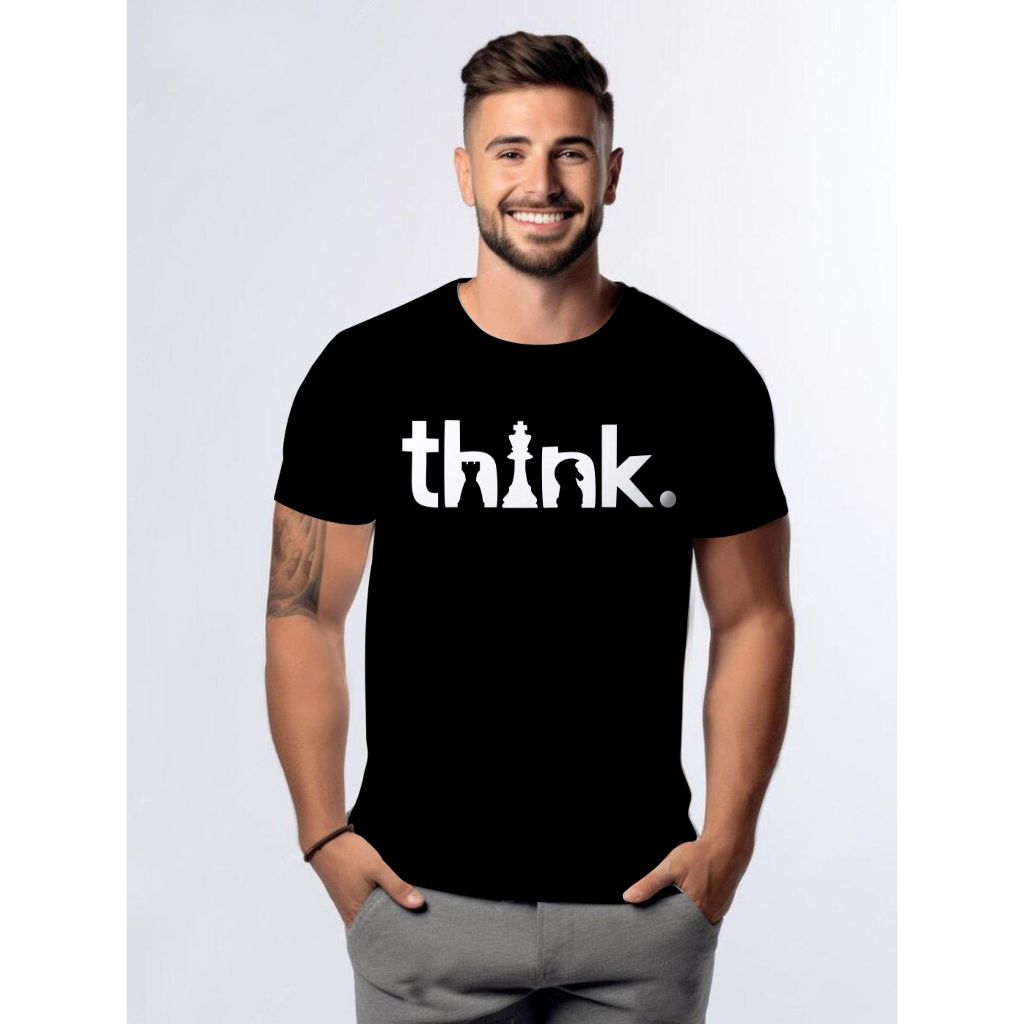 Camisa Camiseta T-shirt Think Pense Xadrez Frase Jogo Tabuleiro Jogador Time Chess 100% Algodão