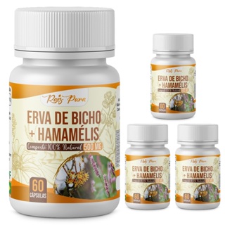 Kit 4x Erva do Bicho + Hamamélis | Composto 100%Puro - 500 Mg - 60 cápsulas em Oferta na Shopee