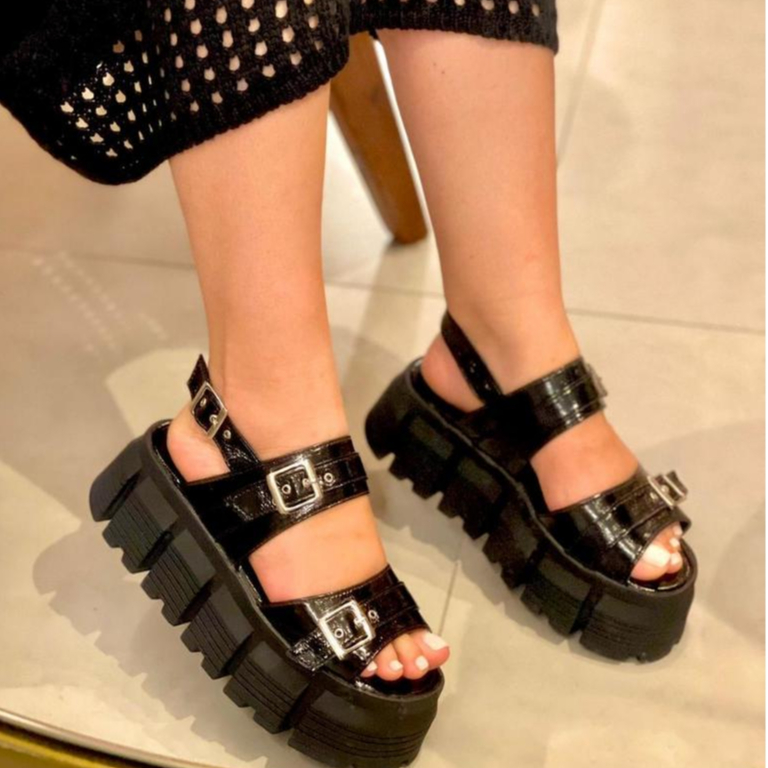 Plataforma Feminina Sandália Alta 5.5 CM Flat Moderna Lançamento Promoção  KALLYS 0245 em Oferta na Shopee