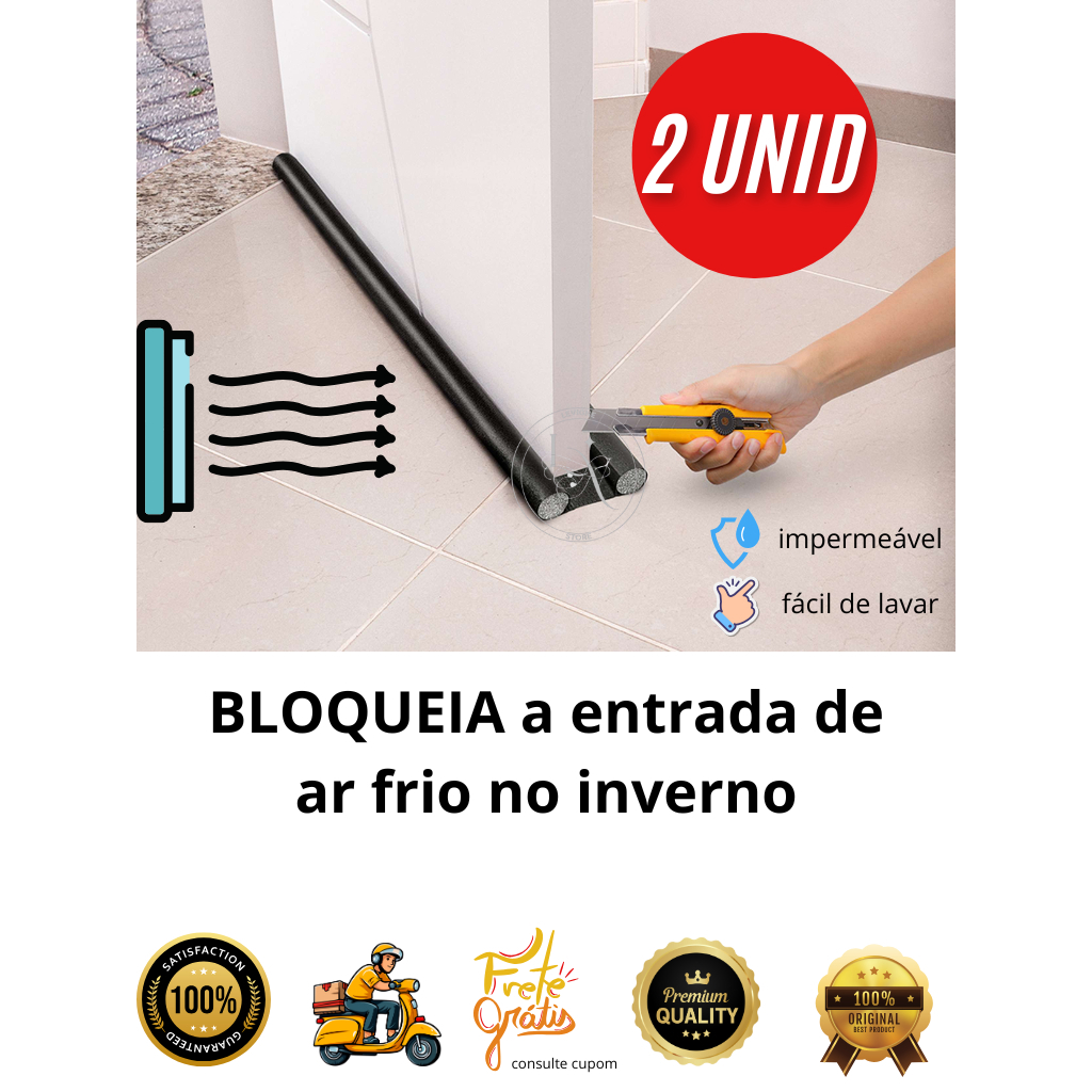 KIT 2 Protetor de Frio Inverno de Porta Veda Porta Rolinho Duplo Impermeável Ajustável 60cm 70cm 80 cm ORIGINAL