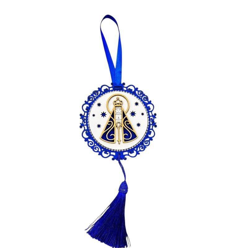 mandala Medalhão Nossa Senhora Aparecida Decorativo com fita Azul | Proteção e Fé presente catolico