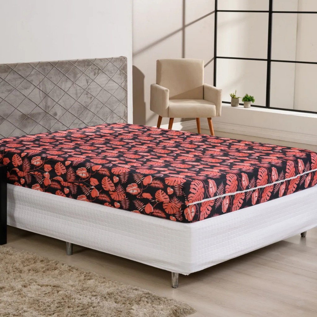 Capa de Colchão Queen Com Zíper Estampado Microfibra