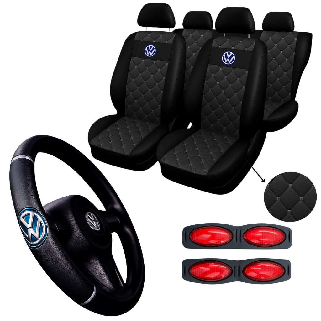 Kit Capa Banco Carro couro P/ Gol Voyage Parati Golf Fox g1 g2 g3 g4 capa de volante de carro