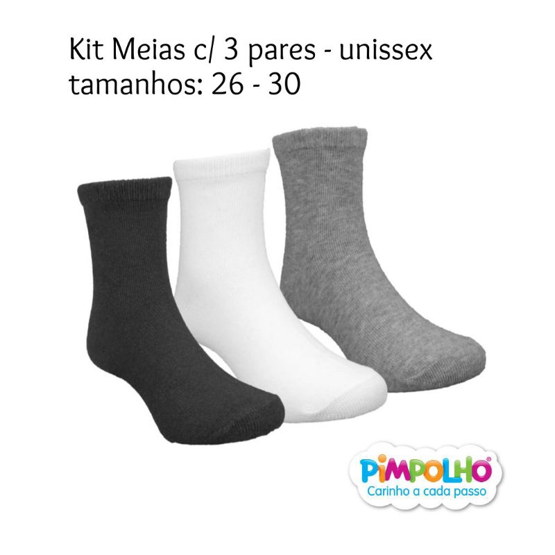 Meia Infantil Kit c/3 pares meias unissex Pimpolho 26 ao 30 95781