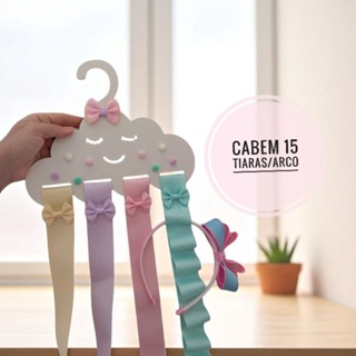 Cabide Porta laços e arcos/Tiara Organizador de acessorios de menina modelo Nuvem em MDF branco em Oferta na Shopee