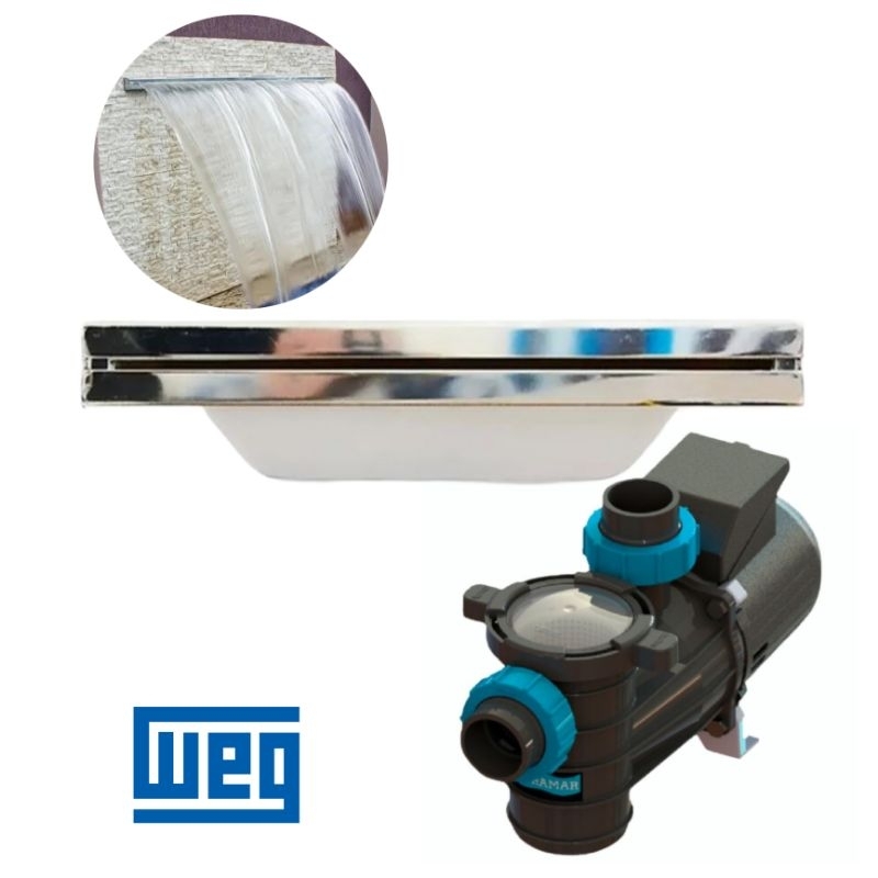 Conjunto Cascata Embutir Inox 60cm + Bomba 1/4cv Motor Weg Piscina Sodramar Kit Piscina
