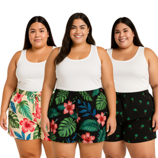 Shorts Feminino plus size Casual Malha leve em Oferta na Shopee