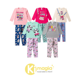 Kit com 5 conjuntos de cotton inverno meia estação menina legging estampada e lisa em Oferta na Shopee