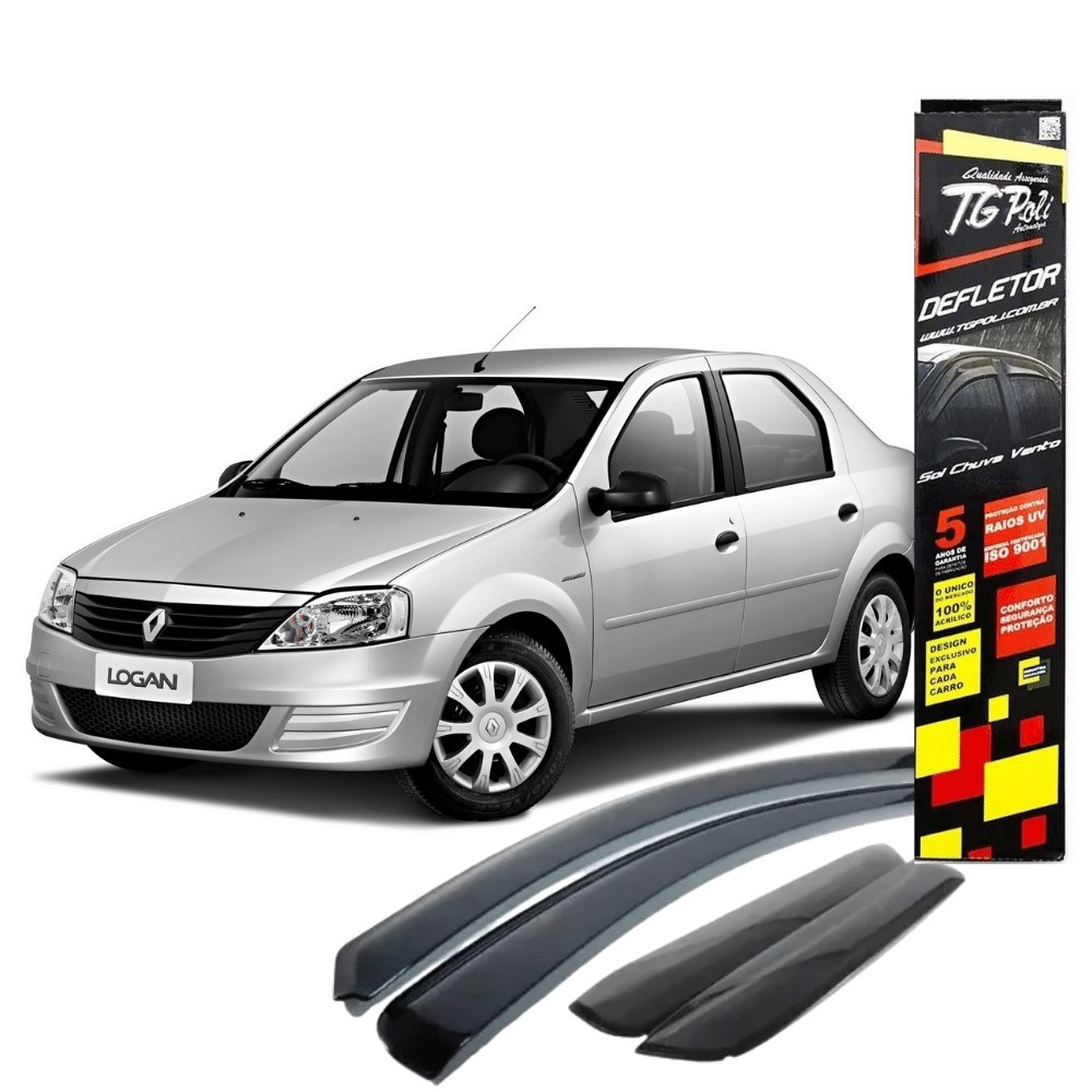 Calha de Chuva ( Defletor ) Renault Logan 2007 2008 2009 2010 2011 2012 2013 Fumê Tgpoli cód. 29.005