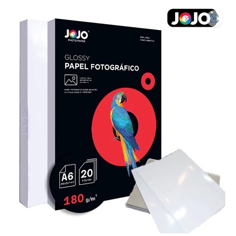 20 Folhas GLOSSY 180g A6 Papel Fotográfico Brilhante Resistente a Água JOJO BRASIL