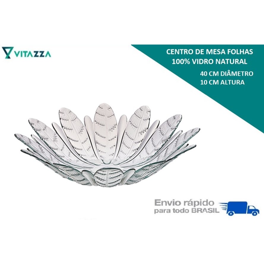Fruteira Centro de Mesa Vidro Folhas 40cm Vitazza