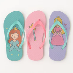 Kit 3 Chinelos de Dedo Infantil Princesas Correia Fina Dia a Dia