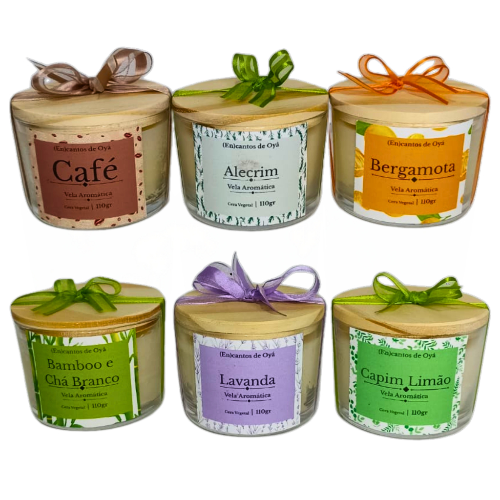 Imagem Velas aromáticas perfumada artesanal decorativa 7 fragrâncias 110g laço presente