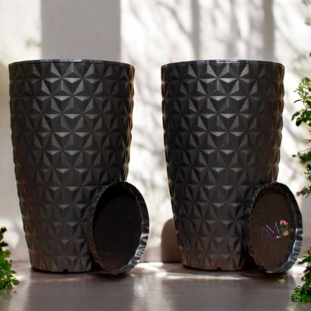 Kit 2 Vasos de Planta Grande Coluna Diamante G Decorativo em Polietileno 60cm + Prato
