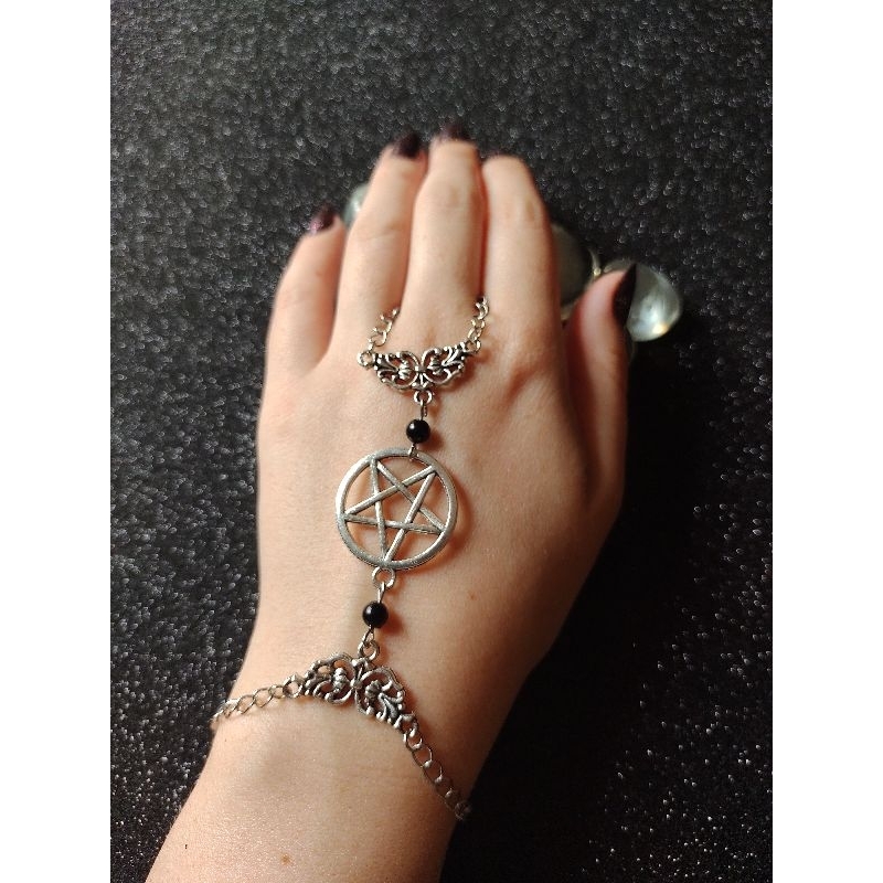 Hand Chain Pentagrama - gótico pulseira de mão corrente