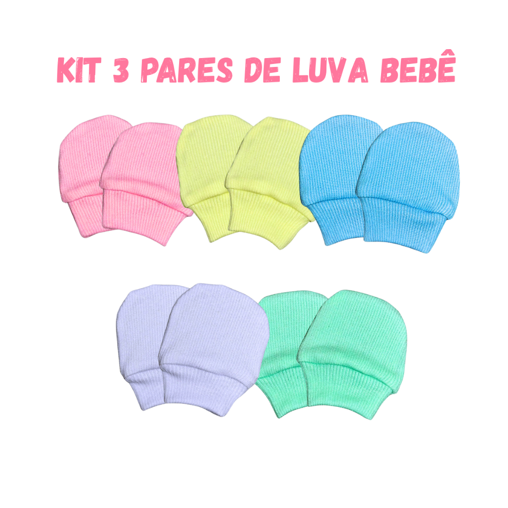 Kit 3 Pares Luvinhas Para Bebê Luvas Para Recém Nascido Malha Algodão Promoção