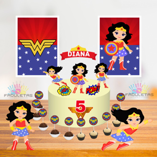 Kit Festa Só Um Bolinho MULHER MARAVILHA Enviar Nome/Idade IMEDIATAMENTE em Oferta na Shopee