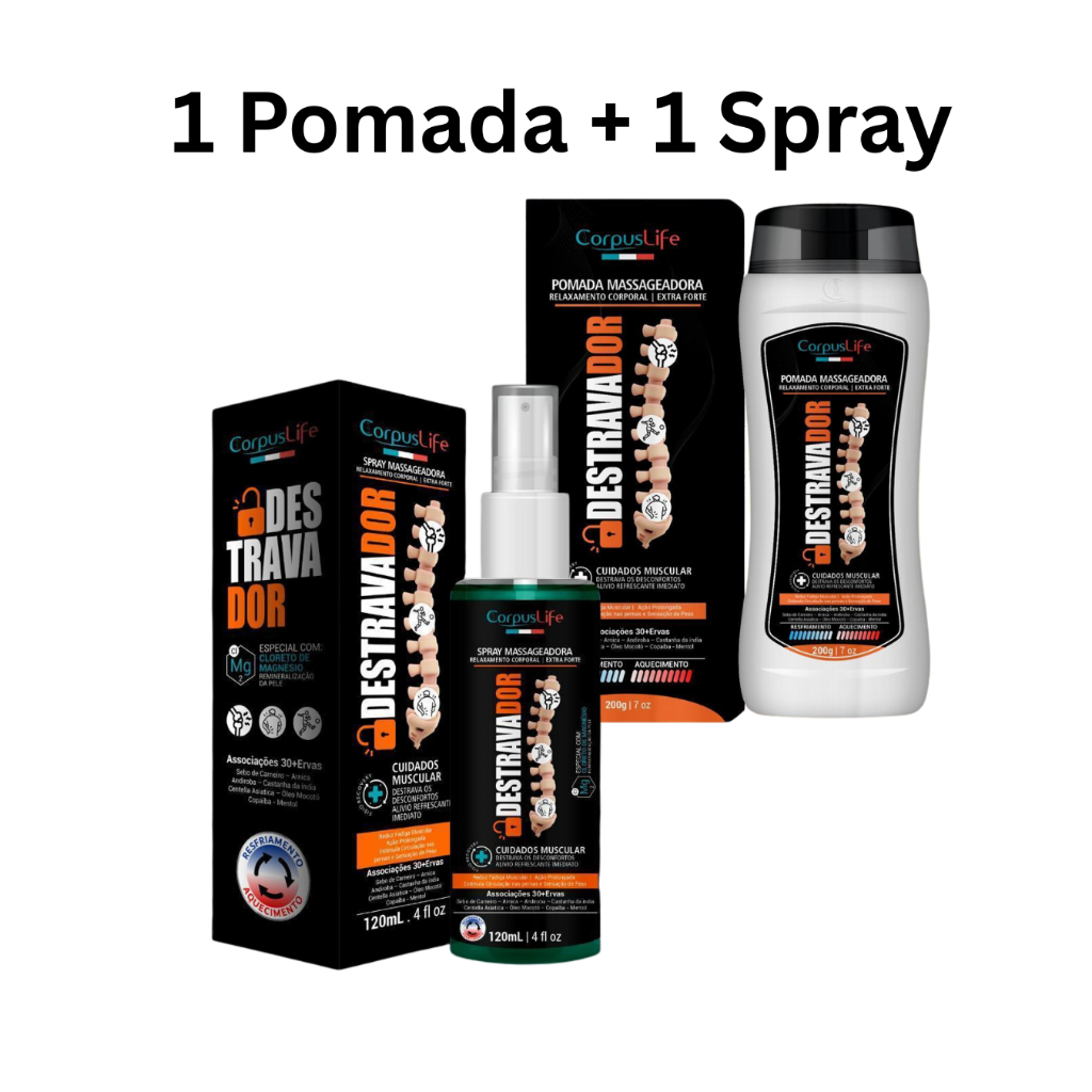 Pomada e Spray Destravador Massageadora - Alivio das Dores Imediato - Corpus life em Oferta na Shopee