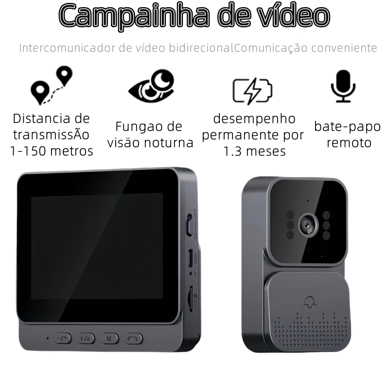 Campainha Com Câmera Vídeo Porteiro Sem Fio Wi-Fi HD Inteligente Smart Home Vê Pelo Celular