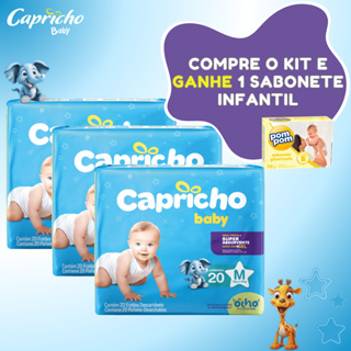 Kit 3 Pacotes de Fralda Capricho Baby + Sabonete de Bebê em Oferta na Shopee