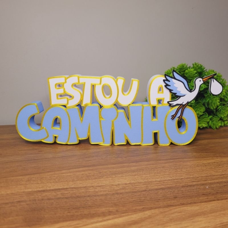 Placa Estou a Caminho 3D com Cegonha – Anúncio de Gravidez ou Chá de Bebê | Decoração Criativa