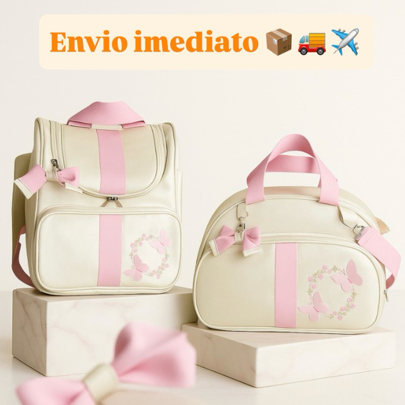 Bolsa Maternidade Kit 2 peças mamãe e bebê  Bordado Borboletas/ Safari / impermeável luxo / sintétic