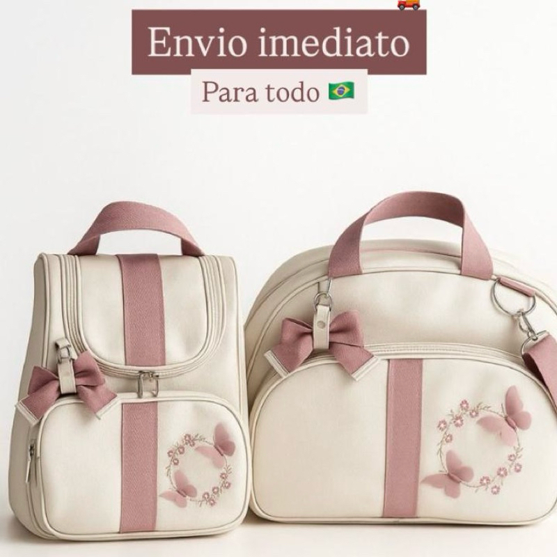 Bolsas Maternidade Peças Bordado Luxo / 2 Peças Safari / Menino/Menina Borboletas mamãe e bebê