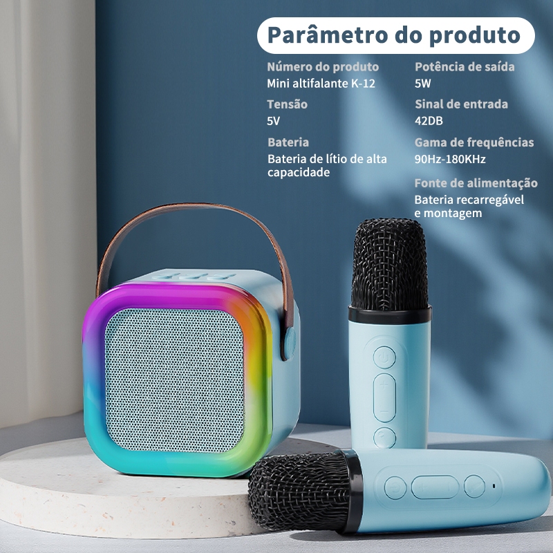 K12 Microfone Bluetooth Casa KTV Máquina De Karaokê RGB Luz Portátil Mini Alto-Falante Sem Fio Design Compacto e Leve