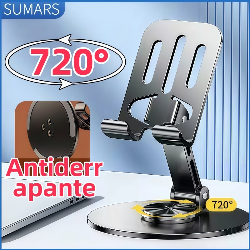 Suporte Alumínio de Mesa Base Rotatória Ajustável 360º Para Smartphones e Tablets