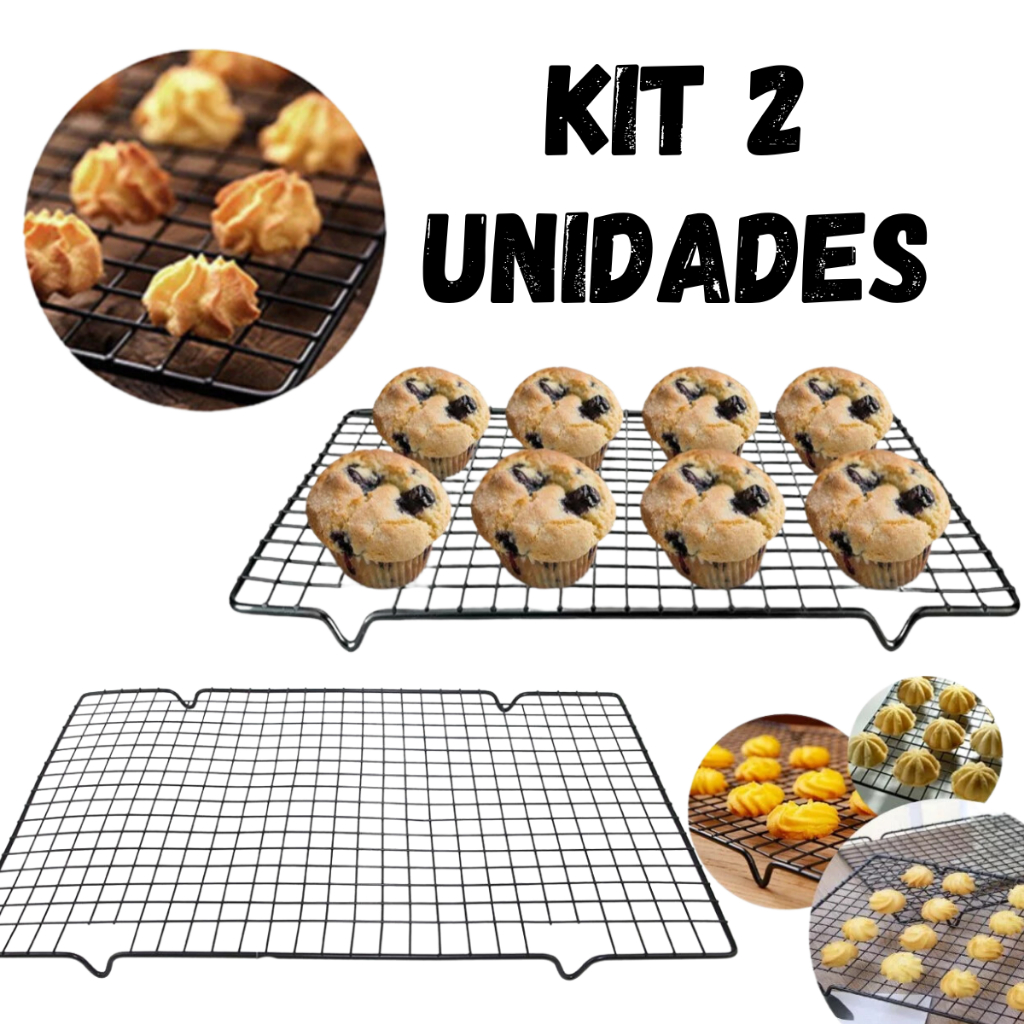 Grades para Resfriar Alimentos Bolos e Biscoitos Aço Inox Antiaderente 40 x 25cm