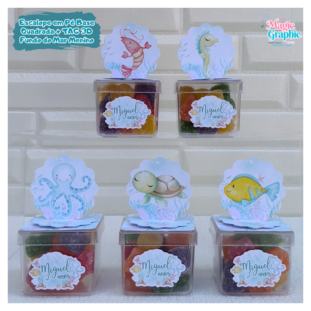 Aplique em Pé 3D Base Quadrada + Tag Personalizada Fundo do Mar Menino Lembrancinha Festa em Oferta na Shopee