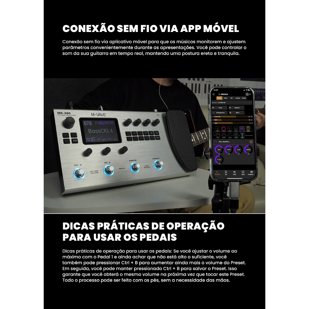 Guitarra eléctrica M-VAVE MK300 com vários pedais de efeitos, simulador de amplificador neural, ciclo de 150s, bateria · foto 2