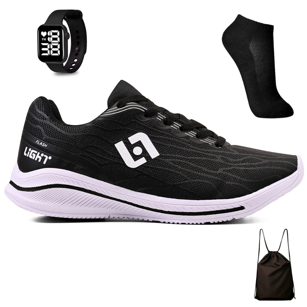 Tenis Masculino Esportivo Treino Academia Corrida Light Sport + Mochila Bag + Meia e Relog...