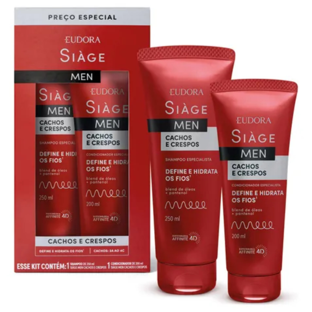 Kit Siàge Men Cachos E Crespos Shampoo 250ml e Condicionador 200ml (2 Itens) Eudora