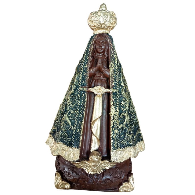 Imagem de Nossa Senhora Aparecida 24cm Base Bordada Dourada e Marrom!
