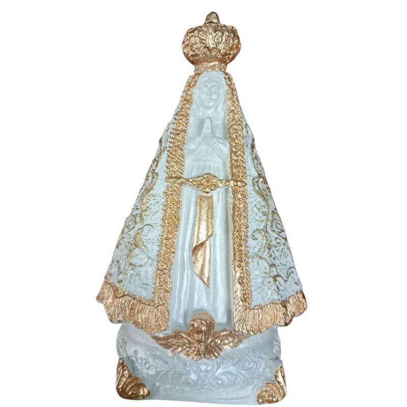 Imagem de Nossa Senhora Aparecida 24cm Branca Dourada Bordada!
