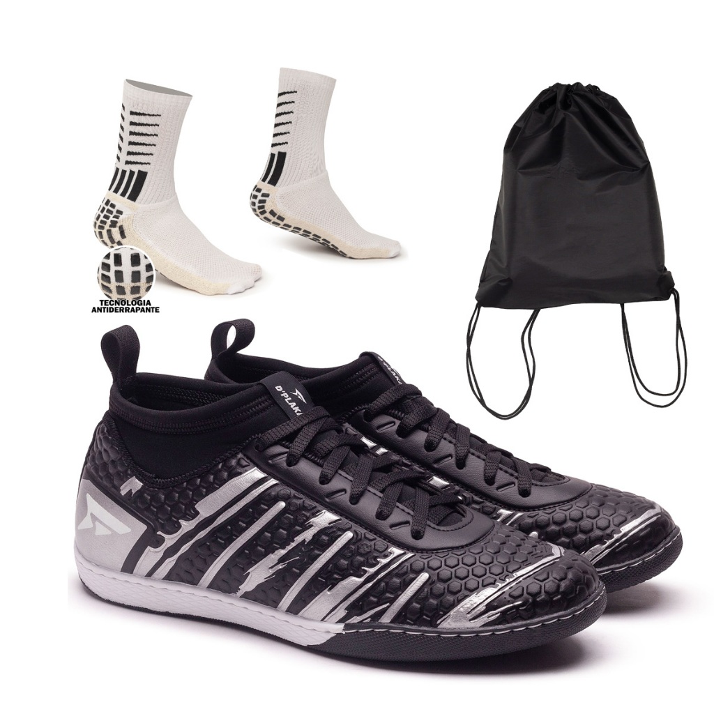 Combo Chuteira Botinha Adulto Futsal Leve e Confortável+Mochila Porta Chuteiras+Meia AntiDerrapante em Oferta na Shopee