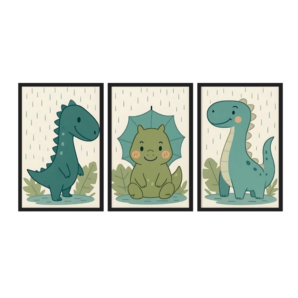 kit Quadros Decorativos mosaico Infantil Dinossauros Baby Mosaico 50x30 Sala Quarto Premium Luxo